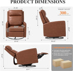Swivel Rocking Recliner,Wide PU Leather Glider Sofa Chair with Ergonomic High Backrest for Living Room, Bedroom, Office（Cocoa）