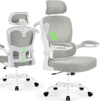 Office Chair Ergonomic Desk Chairs with Adjustable Lumbar Support& Headrest Hanger, High Back Breathable Mesh Chair with Wheels, Rolling Swivel Comfy Task Computer Chair for Home Work Gaming