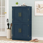 Tangkula Bathroom Floor Storage Cabinet, 43.5" H Freestanding Pantry Cabinet with 4 Doors and 2 Adjustable Shelves, Kitchen Cupboard for Living Room, Dining Room, Bathroom (Navy Blue, 43.5" H)