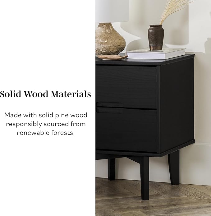 Brynn Modern Solid Wood 2-Drawer Nightstand 24 Inch Black