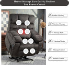 3-Motor Lift Chair with Adjustable Seat Height Zero Gravity Lay Flat Recliner with Heat Massage, Big Man Lift Recliners 400 lbs for Elderly Storage Cup Holders, Tall Man Recliners