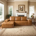 114" Boneless Couches for Living Room, Brown Faux Leather Cloud Sectional Couches with Chaise, Deep Seat L Shaped Modular Sofa, No Assembly Required Sofas in a Box (Left,Faux Leather,Brown)