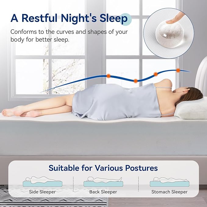 Amazon Basics Memory Foam Mattress, Medium Firm, 12 Inch, California King, White/Grey
