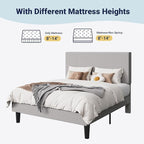 Allewie Full Size Upholstered Bed Frame with Vertical Channel Tufted Headboard, Soft Corduroy Fabric Platform Bed, Strong Wooden Slats Support, Easy Assembly, No Box Spring Needed, Light Grey