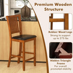 COSTWAY Bar Stools Set of 4, 25.5” Counter Height Bar Stool with Backrest, Padded Seat, Footrest & Rubber Wood Frame, for Kitchen Island, Pub & Restaurant (4)