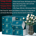 8 Packs Disposable Facial Tissue, Toilet Paper, Native Wood Pulp Fiber Material, Soft Facial Napkin, White Facial Paper Tissue, 4-Ply, 400 Sheets per Pack