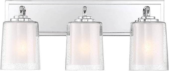 Possini Euro Design Mabelle Modern Wall Light Chrome Silver Hardwired 22 1/2" Wide 3-Light Fixture Mounted Clear Seedy Outer Frosted Glass Inner Bathroom Vanity Mirror House Home Hallway Room Decor
