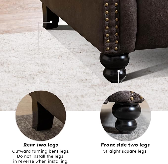 Push Back Recliner Chair Faux Leather Lounge Armchair with Rivet Decoration Wingback Single Sofa Chair with Padded Seat Solid Wood Legs for Living Room, Comfy Upholstered, Dark Grey