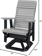 DutchCrafters Modern Horizontal Slat High Back Poly Adirondack Swivel Glider Outdoor Patio Chair (Black & Light Gray)