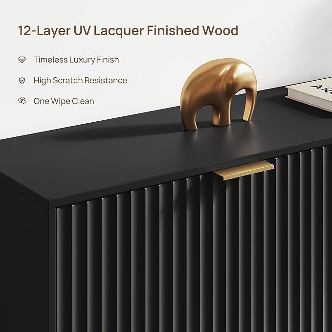 SICOTAS Fluted Shoe Cabinet Storage for Entryway with 4 Flip Drawers-11.8"Deep Frestanding Shoe Organizer Cabinet with 6-tier Shelves, Large 40 Pairs Shoes Rack Cabinet for Foyer Hallway, Black, 2PCS