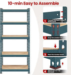 Yaheetech Storage Shelves 5 Tier Garage Shelving Heavy Duty Garage Shelves Adjustable Metal Shelving Unit Utility Rack Shelving for Warehouse Pantry Closet, 27.5" W x 12" D x 60" H, Neptune Blue