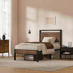 Z-hom Upgraded Twin Bed Frames, Heavy Duty Metal Sturdy Bed Frame Twin Size with Modern Wood Headboard & Footboard, Stable Platform Bed Furniture Bed Storage, No Noise, No Box Springs,Walnut