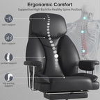 Big and Tall Office Chair, Executive Home Office Desk Chair, Comfy Leather High-Back Reclining Computer Chair with Retractable Footrest and Padded Arms, 360°Swivel Rolling Wheels, Wide Seat, Black