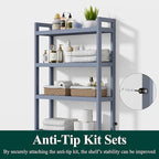 Smiry Over The Toilet Storage Cabinet, 4-Tier Bamboo Bathroom Organizers with Adjustable Shelf & 4 Hooks, Space Saving Shelf Rack for Bathrooms, Laundry Room, Balcony, Grey