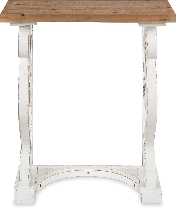Kate and Laurel Wyldwood Rustic French Solid Wood Side Table, 24" x 14" x 12.75", White and Rustic Brown, Chic Farmhouse Inspiration, Natural Wood Top