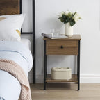 VECELO End Tables, Modern Nightstand with Drawer & Shelf, Night Stand for Bedroom Living Room,Industrial Metal Frame