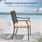 PHI VILLA Outdoor Metal Dining Chairs Set of 4, Black Wrought Iron Stackable Chairs with Cushions, Heavy-Duty Seating Furniture for Patio, Deck, Yard, Porch