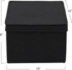 Household Essentials Large Fabric Storage Box With Lid Box, Black, Set of 2