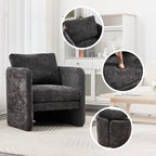 Modern Barrel Accent Chair, Single Sofa Chair with Removable Back Pillow, Comfy Chenille Upholstered Reading Accent Chair Lounge Armchair for Bedroom Living Room, Grey