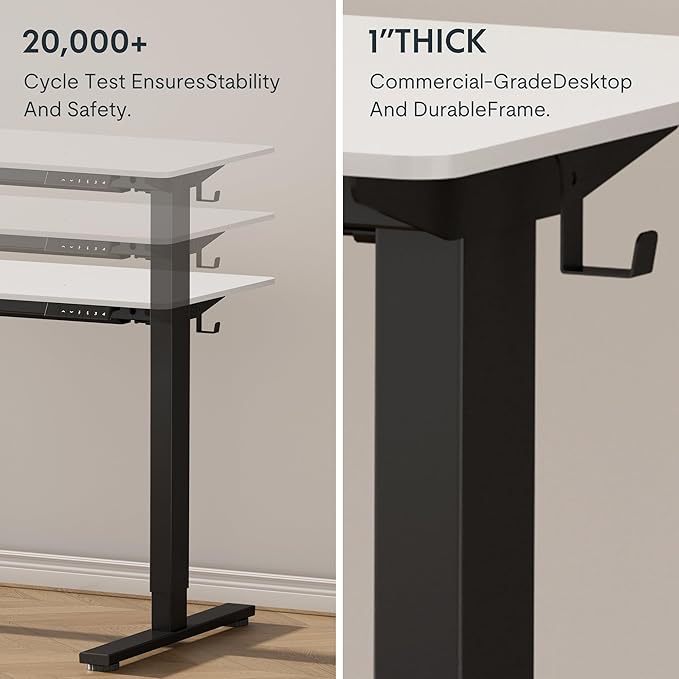 FLEXISPOT EN1 Whole-Piece Standing 48 x 24 Inches Height Adjustable Electric Desk Sit Stand Desk Home Office Desks (Black Frame + White Table Top, 2 Packages)