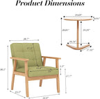 KCC Mid-Century Modern Linen Fabric Accent Chair, Upholstered Tufted Leisure Chair Comfy Reading Side Chair with Armrest and Solid Wood Frame for Living Room Bedroom Balcony(Green)