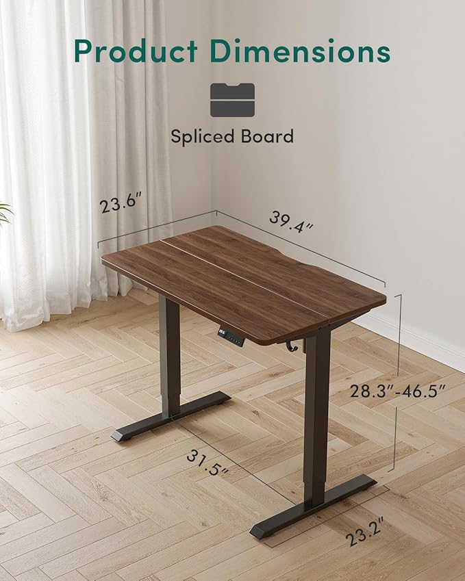 CubiCubi 40 x 24 Inches Electric Standing Desk, Height Adjustable Sit to Stand Desk, Home Office Table with Splice Board, Black Walnut