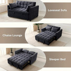 FLEXISPOT XCT4 3-in-1 Convertible Loveseat Sofa Bed for Small Spaces, Velvet Pull Out Couch with Adjustable Backrest, Compact Twin Sleeper Chaise Lounge Futon for Apartment Dorm RV Guest Room, Black