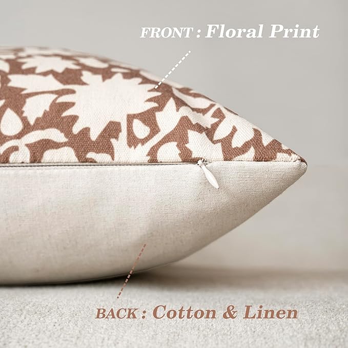 Foindtower Set of 2 Decorative Neutral Floral Throw Pillow Covers Accent Farmhouse Cushion Covers Boho Pillowcase for Couch Sofa Bedroom Living Room Home Decor,12×20 Inch,Light Orange Brown
