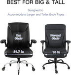 Big and Tall Office Chair for Heavy People, Executive Desk Computer Chair Adjustable Flip-up Armrests, PU Leather Swivel Task Chair with Ergonomic High Back and Lumbar Support