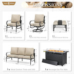 Sophia & William Patio Furniture Sets for 7 with Fire Pit Table 45", Outdoor Patio Furniture Set 8 Pcs, Convesation Set with 4 x High Heavy Sofa Chairs, 1x3-Seat Sofa, for Porch Poolside Beige