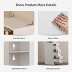 LAUSAINT HOME Tall Bathroom Storage Cabinet, Anti-Tipping Narrow Floor Cabinet with 2 Adjustable Shelves & 3-Level Drawers for Small Space, Home, Bathroom, Kitchen, Laundry (White)