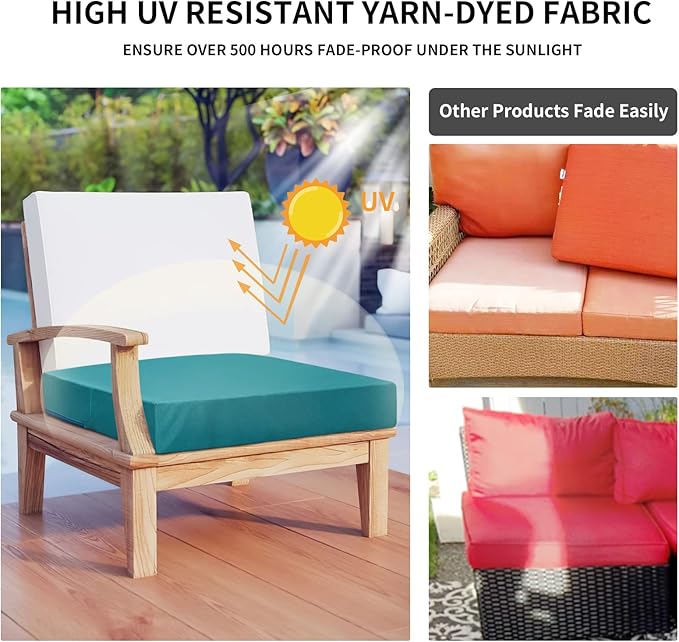Easy-Going Waterproof Patio Cushion Covers 24x22x4 inch 2 Pack Replacement Non-Slip Outdoor Seat Cushion Slipcover with Zipper. Teal