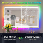 50x32 Inch RGB LED Bathroom Mirror Front Light and RGB Backlit Lighted Vanity Mirror for Bathroom Wall Mounted Dimmable Anti Fog Memory Shatter-Proof IP54 Waterproof Horizontal/Vertical