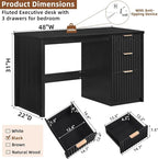 48" Modern Fluted Executive Desk with Storage Cabinet, Black Wood Home Office Desk with File Drawer & Metal Handles, Large Computer Writing Table for Office,Study, Living Room, Bedroom