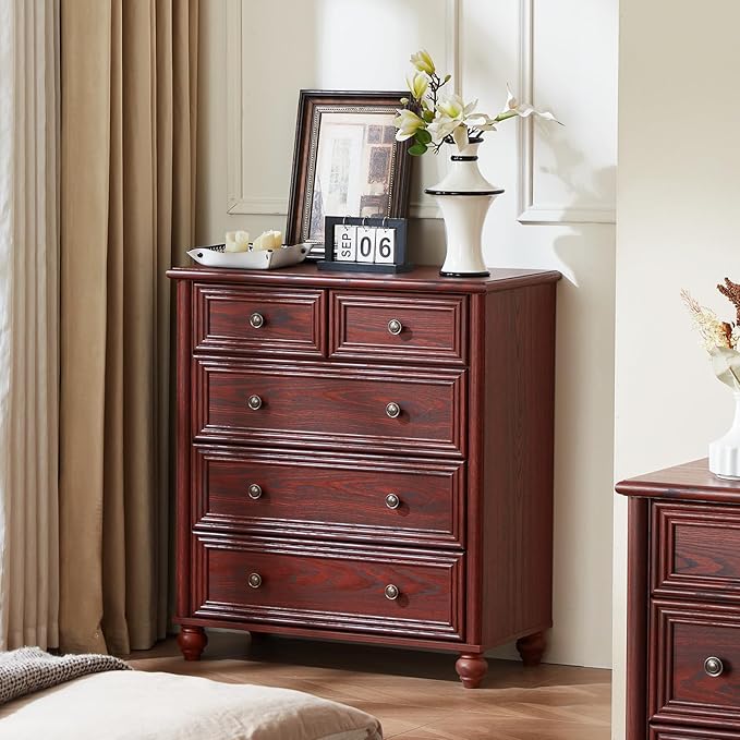 Farmhouse Dressers & Night Stand Set of 4, Wood 54" Wide 7 Drawer Dresser & 35" Tall Chest of Drawers, 18" Roman Column Nightstand Set of 2, Bedroom Furniture Dresser Sets for Home Living Room Hallway