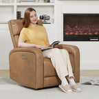 Watson & Whitely Swivel Recliner with Power Headrest, Recliner Chairs for Adults, Small Glider Rocker for Living Room, Faux Leather in Camel