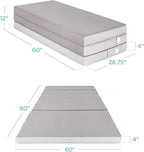 Best Choice Products 4in Portable Queen-Size Mattress, Tri-Fold Mattress for Camping, Guest, Toddler, Foam Plush w/Carry Case - Grey
