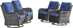 HUMMUH Outdoor Swivel Rocker Wicker Patio Chairs High Back PE Rattan Glider Chairs 4PCS Patio Furniture Set(Grey,Blue)