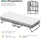 Greenvelly Folding Bed with Mattress,75" x 31" Foldable Beds for Adults, Roll Away-Bed with Mattress and Metal Frame for Home Office,Guest,Living Room
