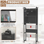 ZZL Over The Toilet Storage Cabinet,3-Tier,Bathroom Toilet Organizer,Waterproof, Cabinet Door Design,Freestanding Space Saver with 4 Hooks for Bathroom,Black