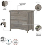 Bush Furniture Salinas L Shaped Desk with Hutch, File Cabinet and 5 Shelf Bookcase | 3 Piece Home Office Furniture Set in Driftwood Gray | L Shaped Corner Table with Storage