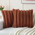 FUTEI Rust Decorative Throw Pillow Covers 24x24 Inch Set of 2, Square Soft Faux Rabbit Fur Big Striped Pillow Sham,Home Decor for Couch Sofa Bed Living Room