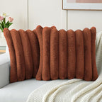 FUTEI Rust Decorative Throw Pillow Covers 16x16 Inch Set of 2, Square Soft Faux Rabbit Fur Big Striped Cushion Cover,Home Decor for Couch Sofa Bed Living Room