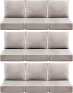 Luxury 6" Outdoor Cushions for Patio Furniture, 24x24x6" Thick Seat Cushion Set of 9, Fade Resistant Couch Chair Replacement Cushions High Density Deep Wicker Chair Cushion w/ Removable Cover, Beige