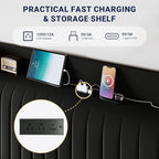 Allewie King Size Platform Bed Frame with USB Charging Station and Storage Shelf/Upholstered Velvet Wingback Headboard/Wooden Slats Support/No Box Spring Needed/Easy Assembly, Black