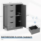 Shintenchi Bathroom Floor Storage Cabinet, Wooden Storage Organizer with 4 Drawers and 1 Cupboard, Freestanding Bathroom Furniture, Home Storage Unit with Adjustable Shelf, Gray