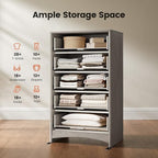 Amada Tall 5 Drawer Dresser, Modern Fluted Vertical Chest with Rounded Corners, Pre-Installed Drawer Slides & Narrow Storage Design for Bedroom or Hallway in Grey