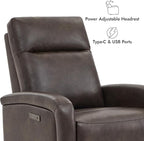 Watson & Whitely Recliner Chair, Zero Wall Reclining Sofa Chair W Power Headrest Type-C Charger, Small Faux Leather RV Recliners Home Theater Seating for Living Room, Chocolate