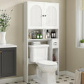 Vabches Over The Toilet Storage Cabinet, Rattan Storage Cabinet Over Toilet with 2 Doors & Toilet Paper Holder Stand, Freestanding Toilet Shelf Space Save with Anti-Tip Design Adjustable Shelf, White