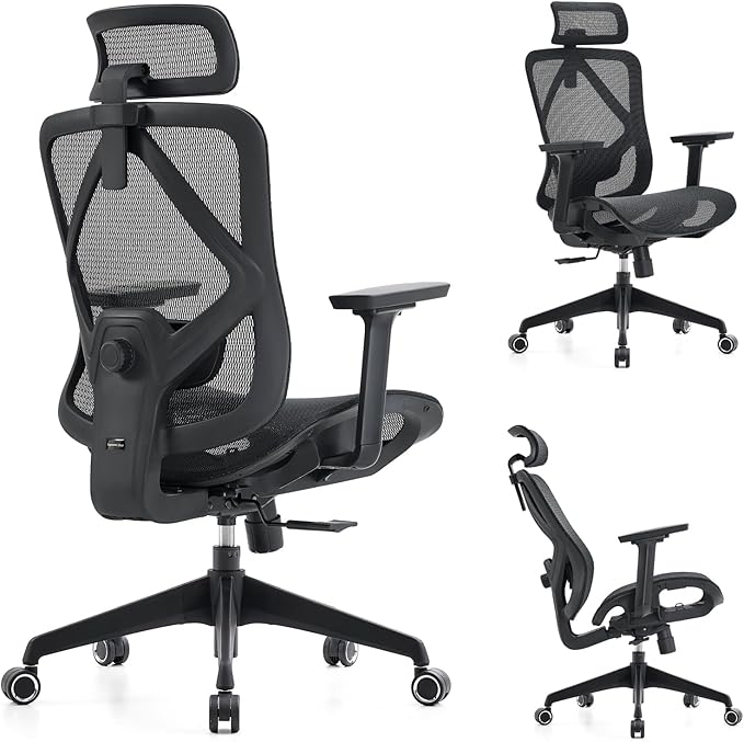 Ergonomic Office Chair with Lumbar Support, 3D Adjustable Armrest, Mesh Home Office Desk Chairs, Swivel Computer Chair, High Back Reclining Executive Office Chair,400lbs Capacity (Black)